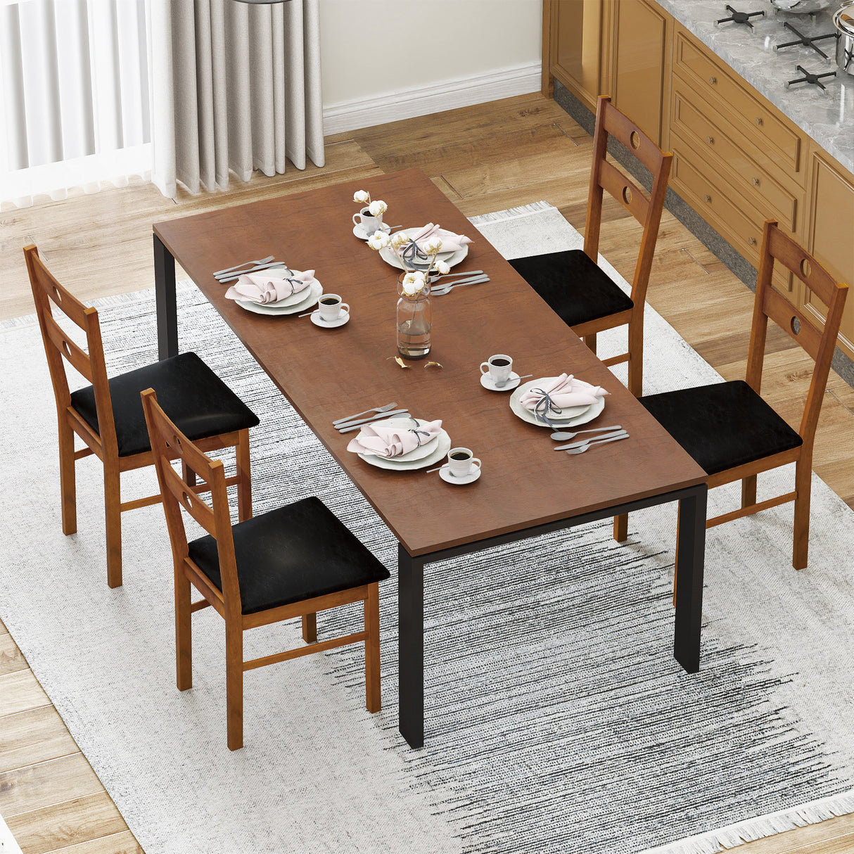 Wooden Dining Chairs Set of 4 Armless Kitchen Chairs with Hollowed Backrest-Brown