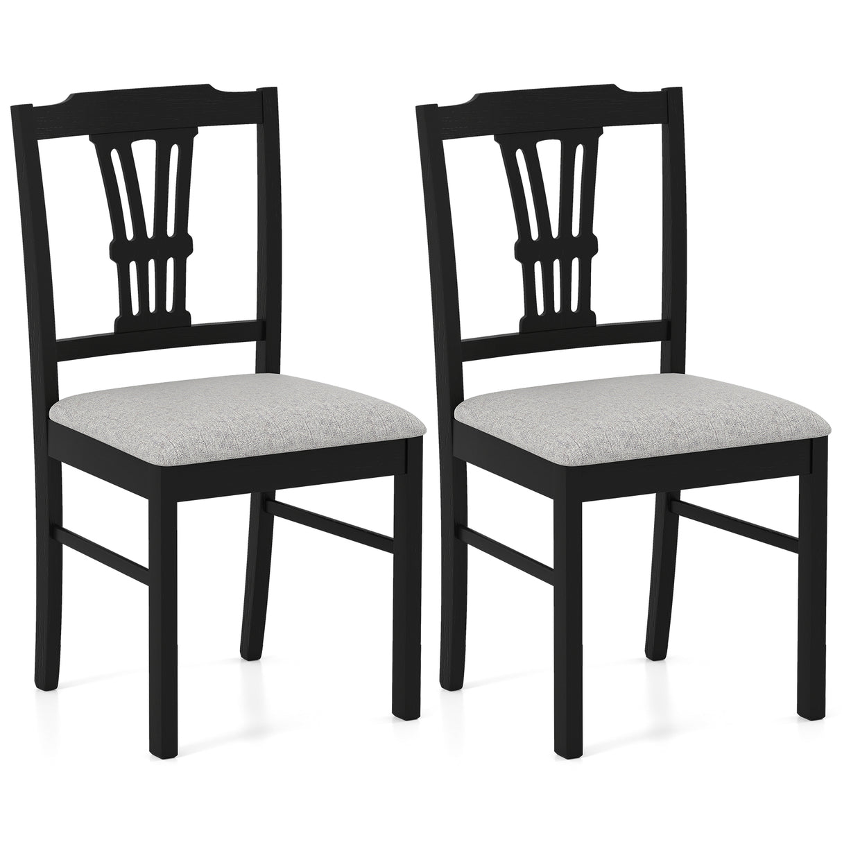 Wooden Dining Chairs Set of 2 Upholstered Kitchen Chairs with Solid Rubber Wood Frame-Gray