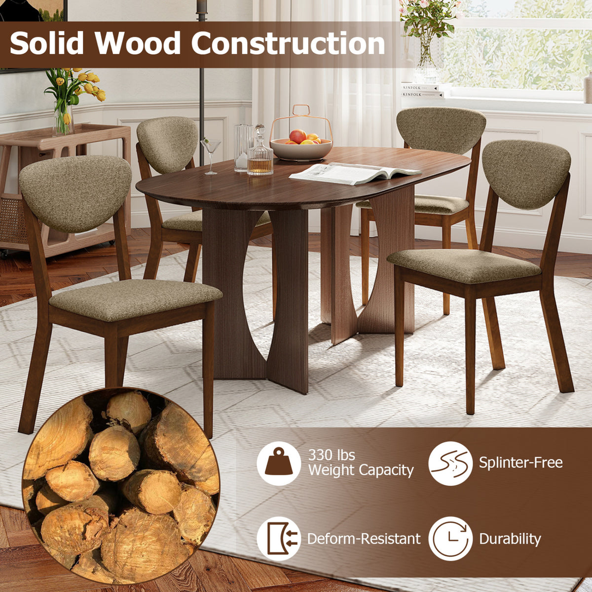 Wooden Dining Chairs Set of 4 with Padded Seat Back for Dining Room-Brown