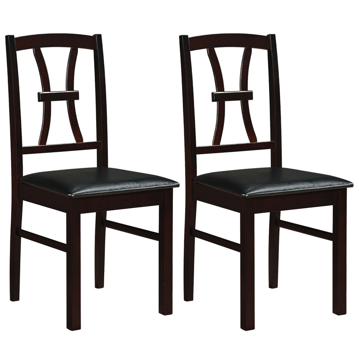 Wooden Dining Chairs Set of 2 with Faux Leather Padded Seat for Kitchen-Brown