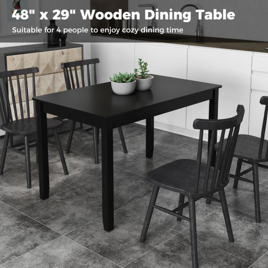 48-Inch Wooden Dining Table for 4 People Rectangular Kitchen Table with Rubber Wood Legs-Black