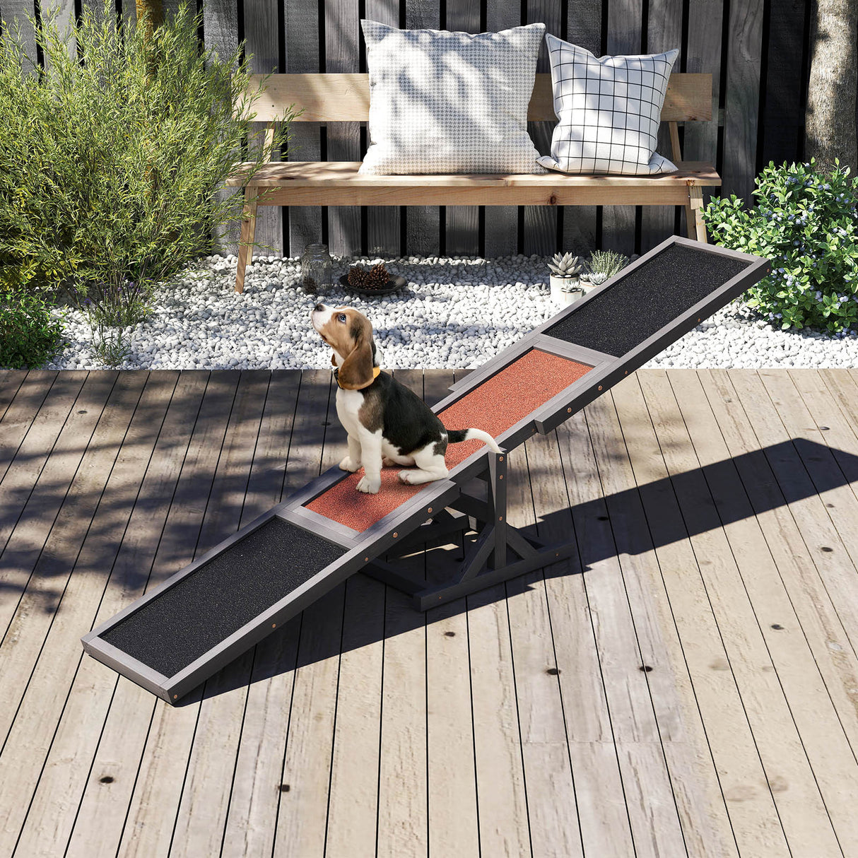 Wooden Dog Agility Seesaw Dog Outdoor Run Game Toy for Obstacle Courses-Gray