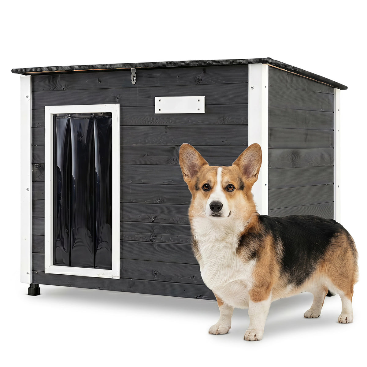 Wooden Dog House Outdoor with Natural Spruce Wood Frame Removable Floor and Openable Asphalt Roof-S