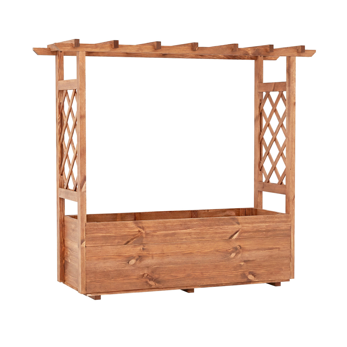 Wooden Elevated Planter Raised Garden Bed with Hanging Roof-Orange