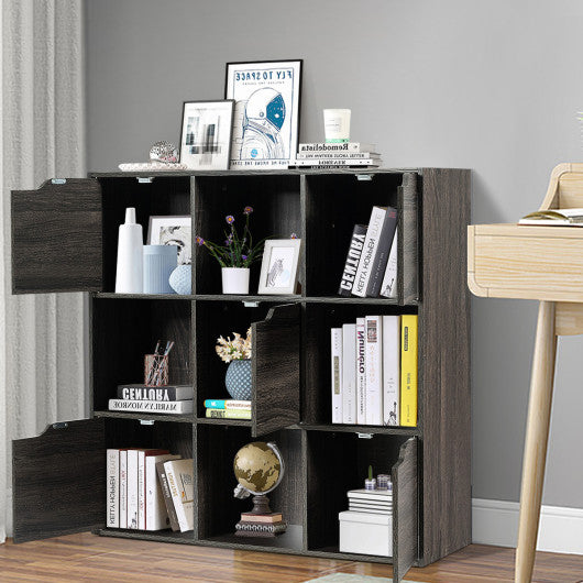 9-Cube Wooden Freestanding Bookcase for Home and Office-Gray