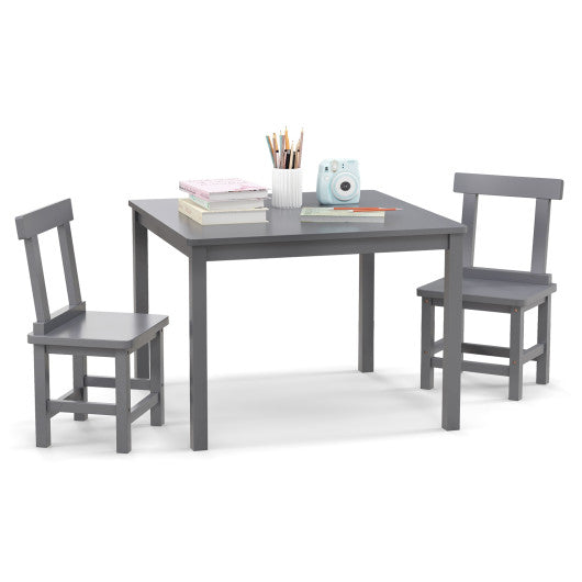 Wooden Kids Table and 2 Chairs Set with Anti-slip Foot Pads-Gray