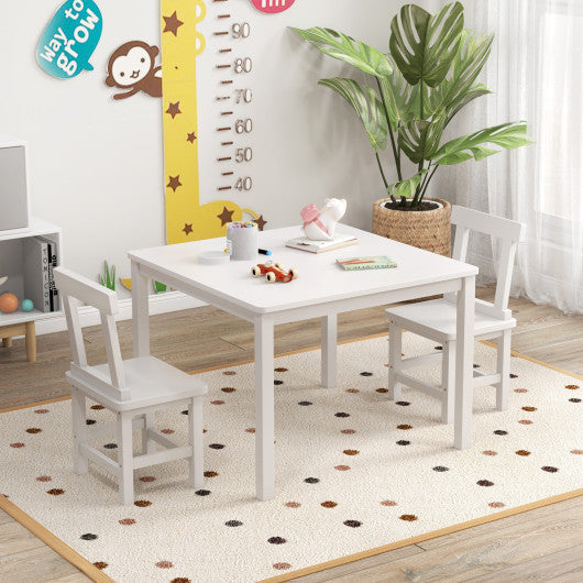 Wooden Kids Table and 2 Chairs Set with Anti-slip Foot Pads-White