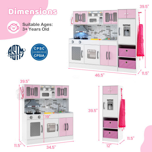 Wooden Kitchen Playset with Lights and Sounds for Ages 3+-Pink