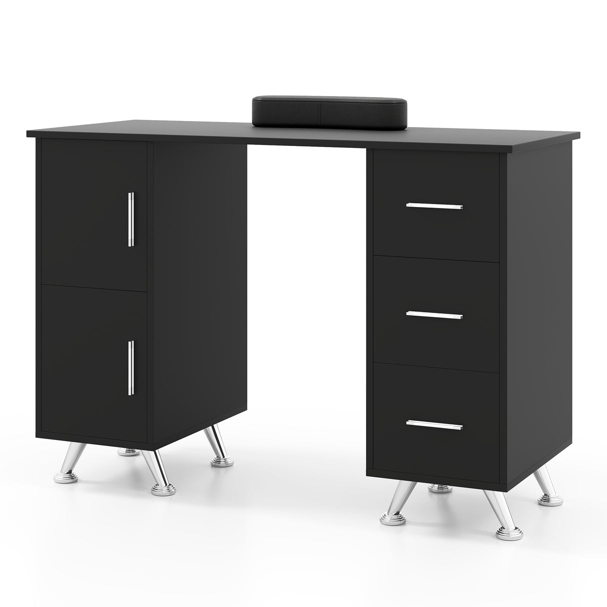 Wooden Manicure Table Nail Desk with Drawers Wrist Rest-Black