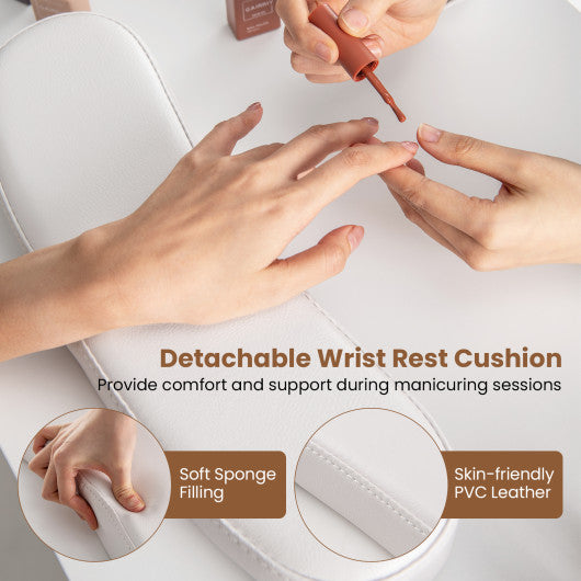 Wooden Manicure Table Nail Desk with Drawers Wrist Rest-White