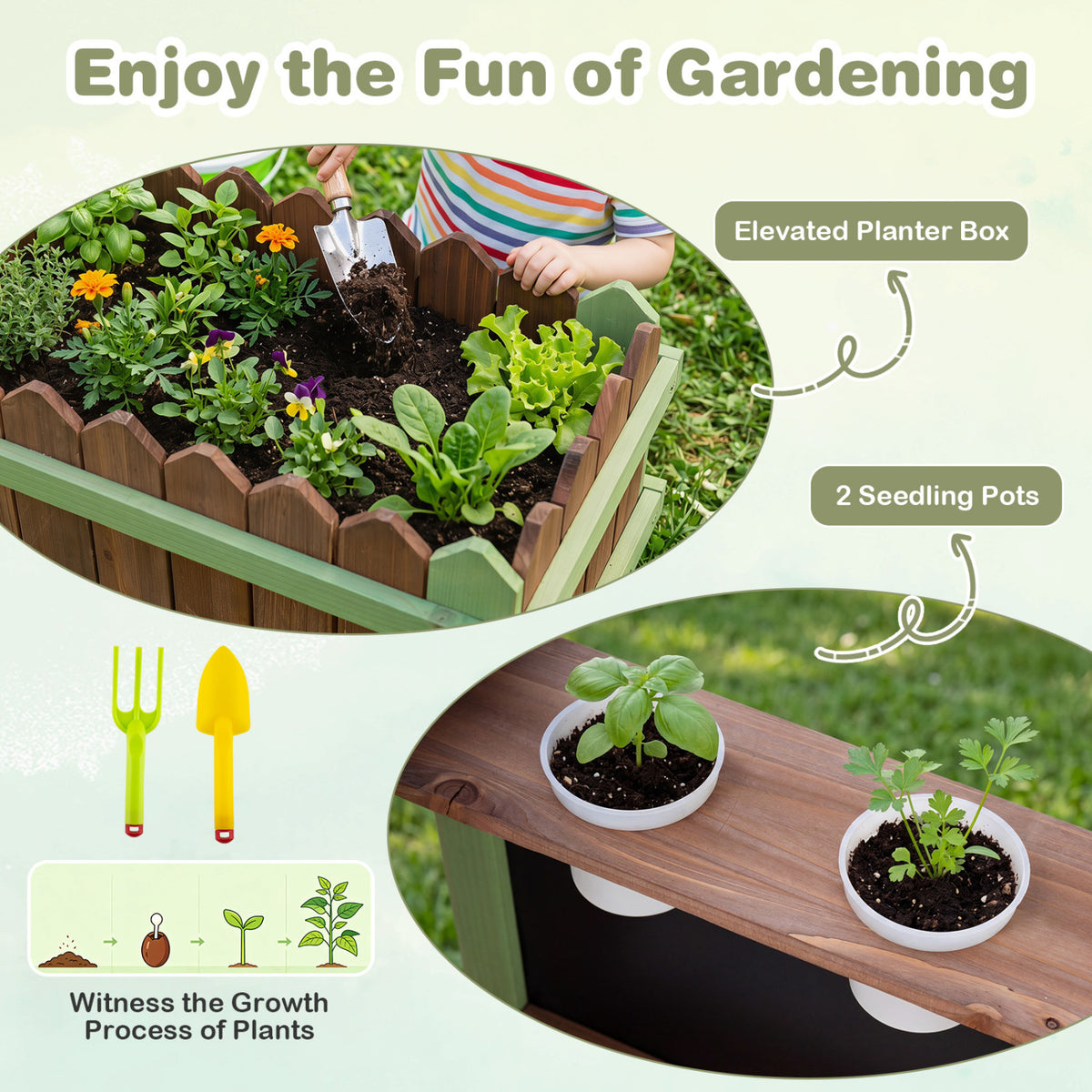 Fir Wood Mud Farm Playset with Planter Box Lockable Yard and Faucet for 3+ Kids
