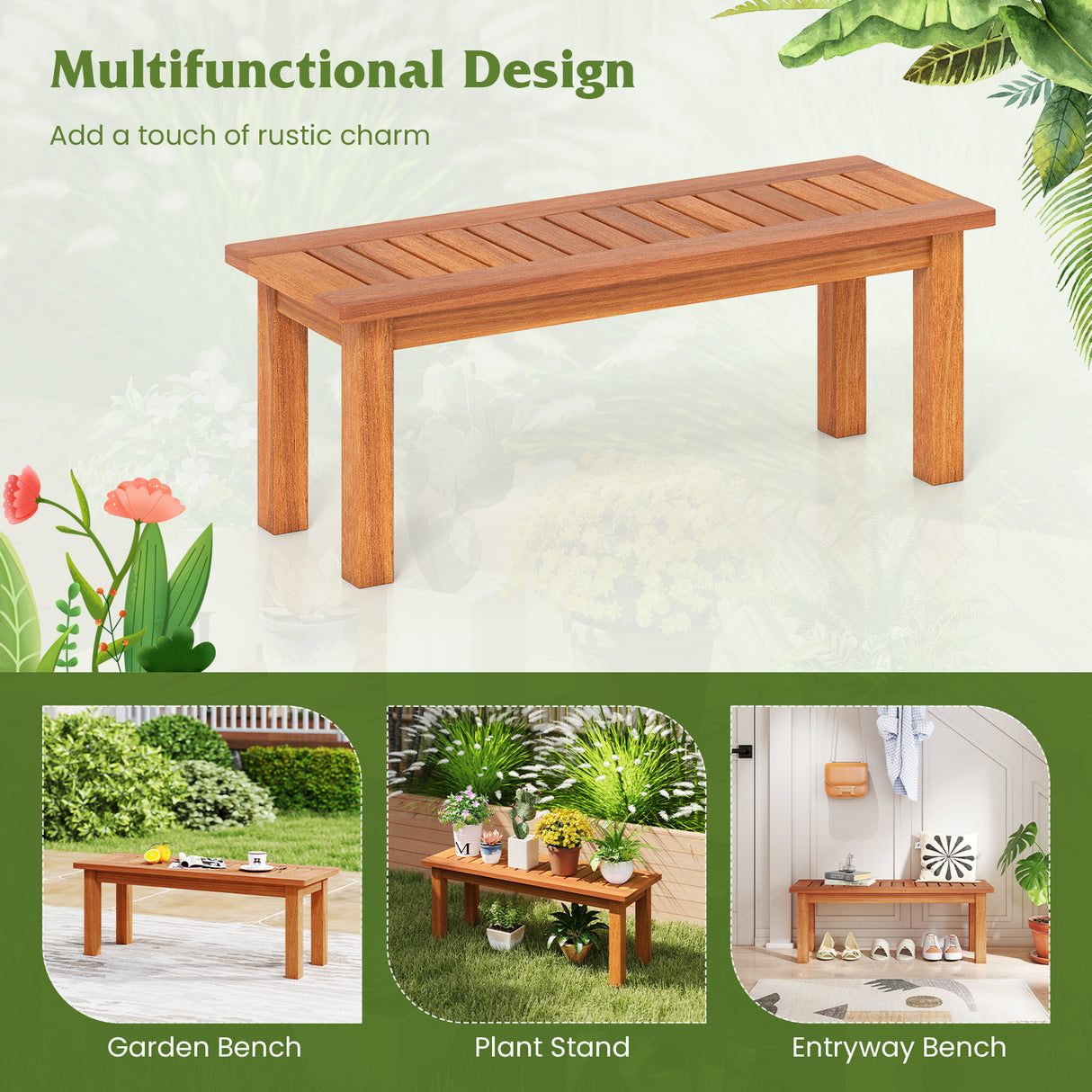 Wooden Plant Stand Outdoor Indoor Solid Wood Flower Pot Holder Display Shelf-S
