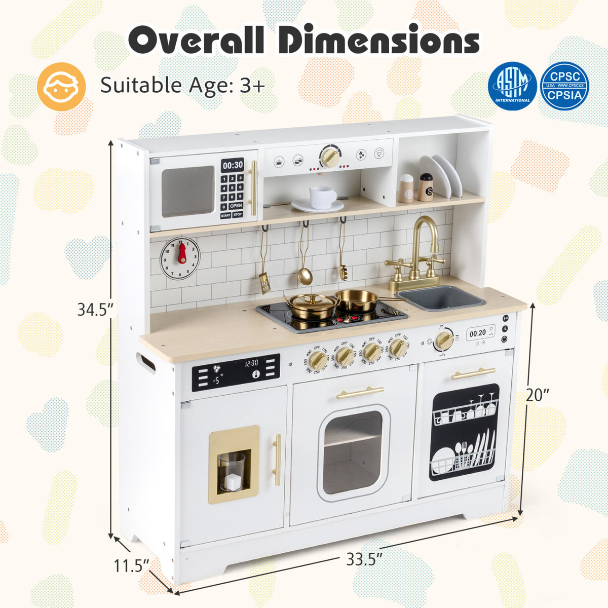 Wooden Play Kitchen for Kids with Realistic Lights and Sounds-White