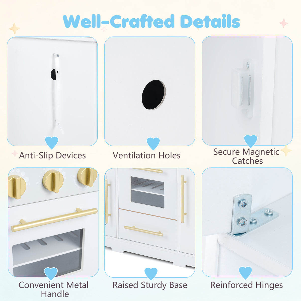 Wooden Play Kitchen with Lights & Sounds and Sink Stove Oven for Kids Ages 3+-White