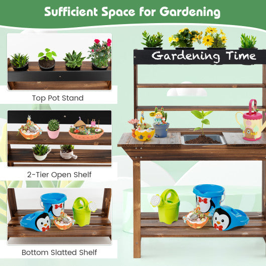 Wooden Potting Bench Table Outdoor Mud Kitchen with Solid Fir Wood Frame-Natural