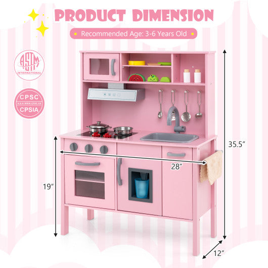 Wooden Pretend Play Kitchen Set for Toddlers-Pink