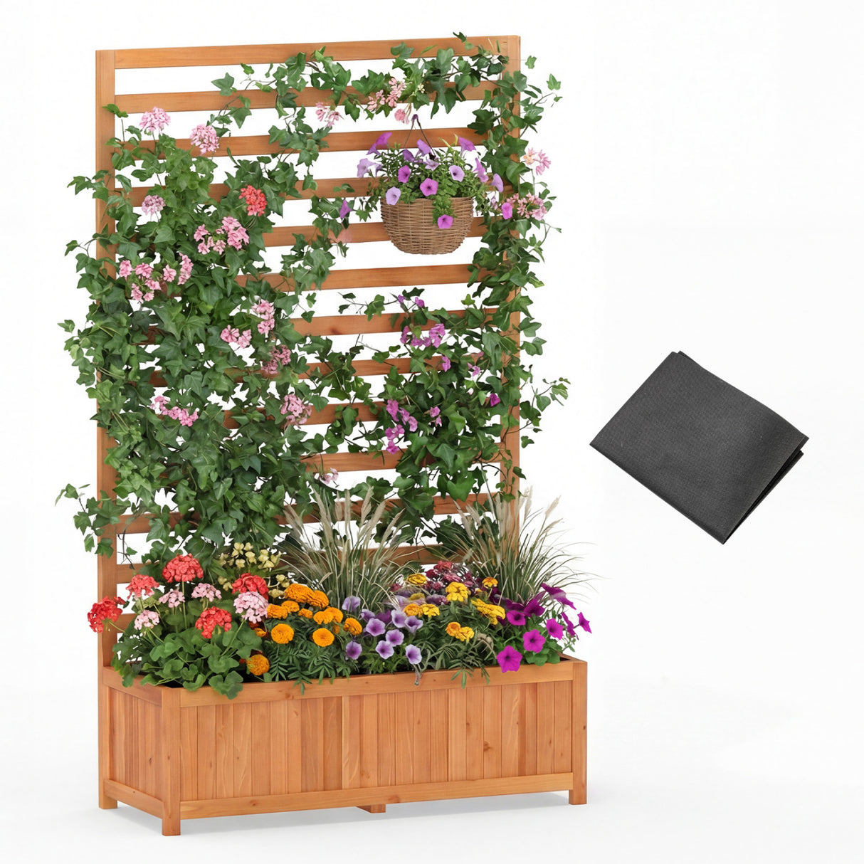 Wooden Raised Garden Bed 59 Inch Tall Elevated Planter Box with Vertical Trellis-Orange