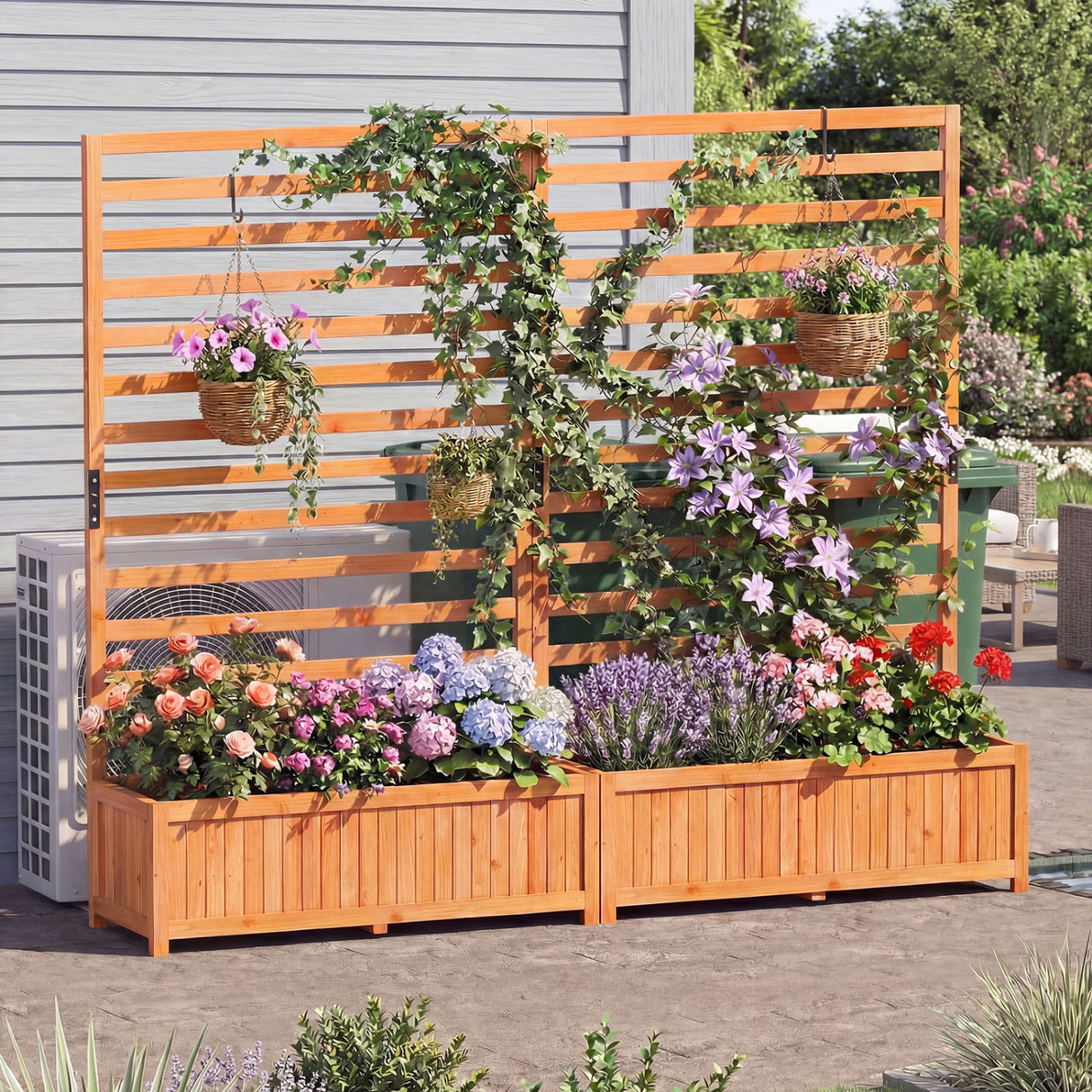 Wooden Raised Garden Bed 59 Inch Tall Elevated Planter Box with Vertical Trellis-Orange