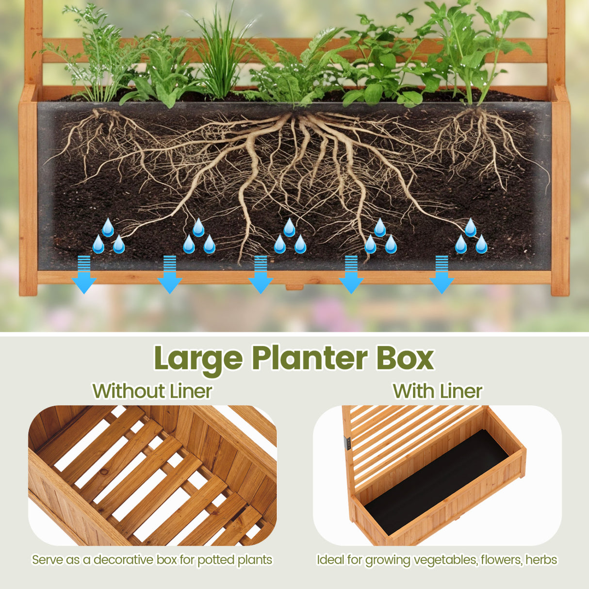 Wooden Raised Garden Bed 59 Inch Tall Elevated Planter Box with Vertical Trellis-Orange
