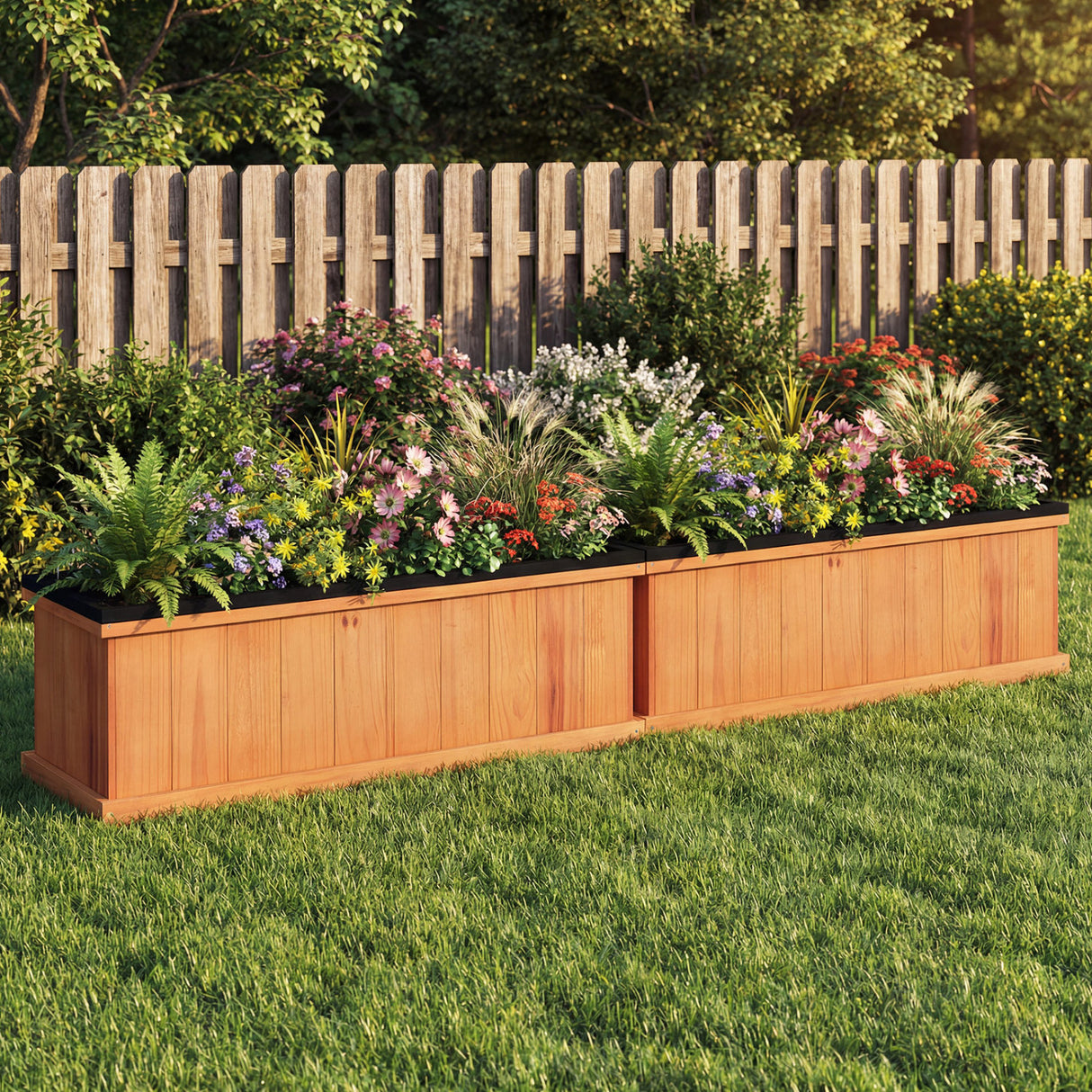 Wooden Raised Garden Bed with Drainage Holes and Liner Solid Fir Wood Planter Box-L