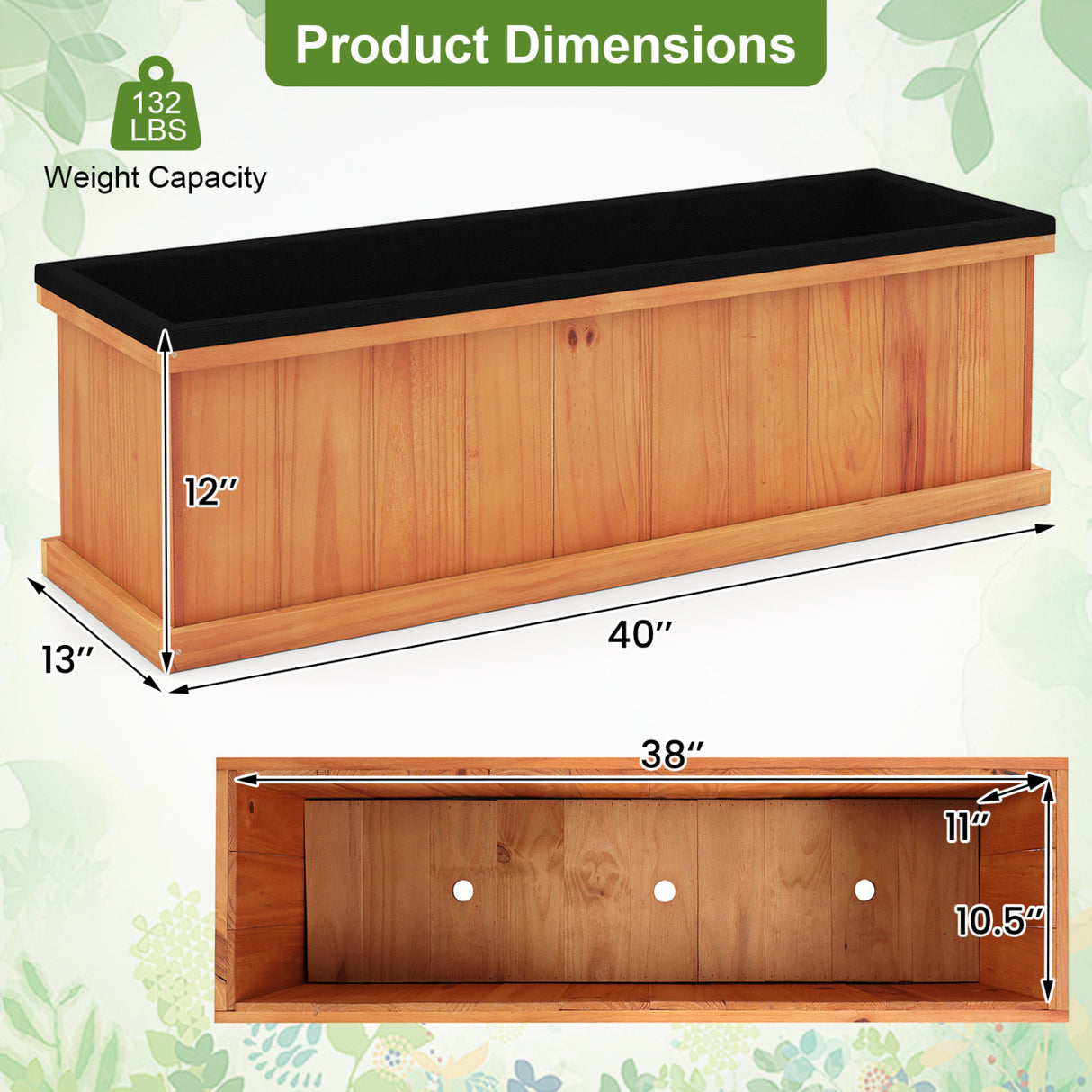 Wooden Raised Garden Bed with Drainage Holes and Liner Solid Fir Wood Planter Box-L