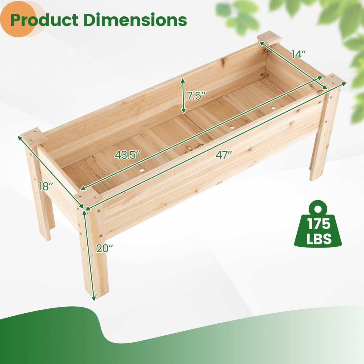 Wooden Raised Garden Bed with Legs 175 LBS Heavy-Duty Elevated Planter Box with Drainage Holes-Natural