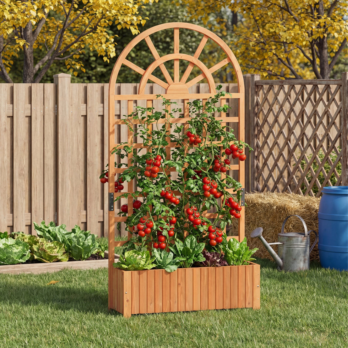 Wooden Raised Garden Bed with Trellis 71" Outdoor Planter Box Privacy Screen-Brown
