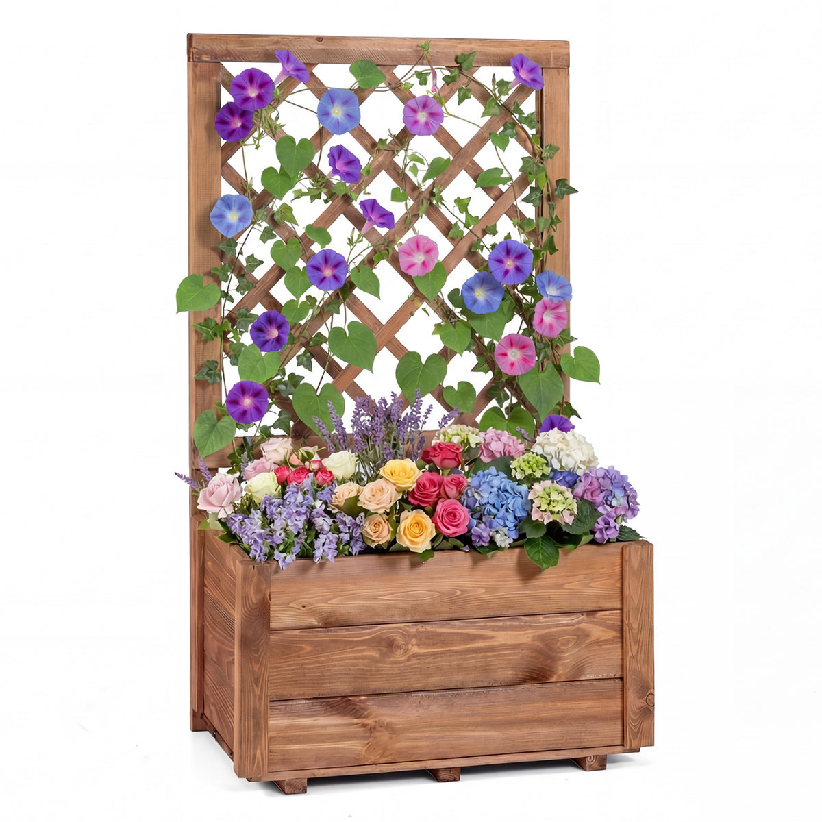 Wooden Raised Garden Bed with Lattice Trellis Drainage Holes-Orange