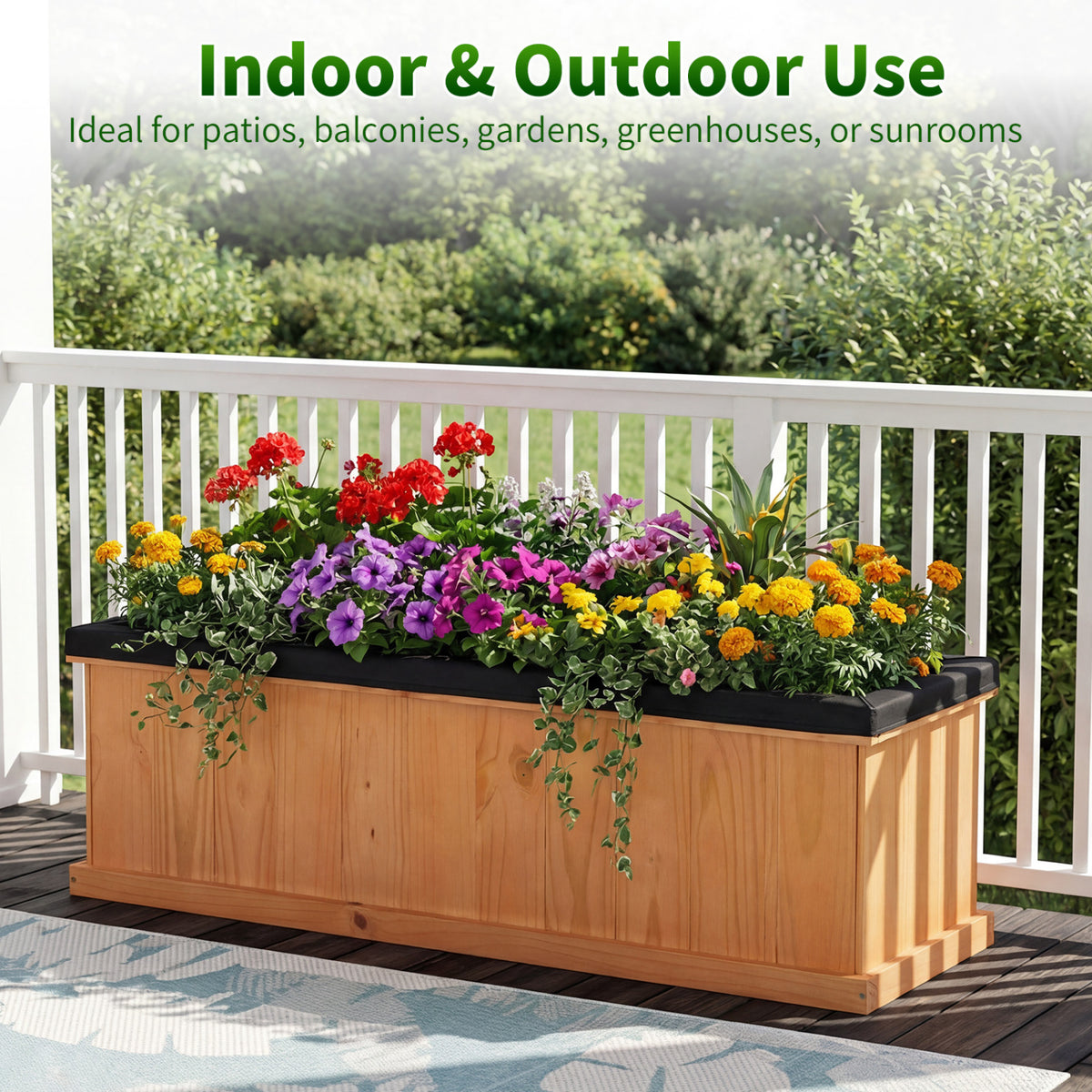 Wooden Raised Garden Bed with Drainage Holes and Liner Solid Fir Wood Planter Box-XL