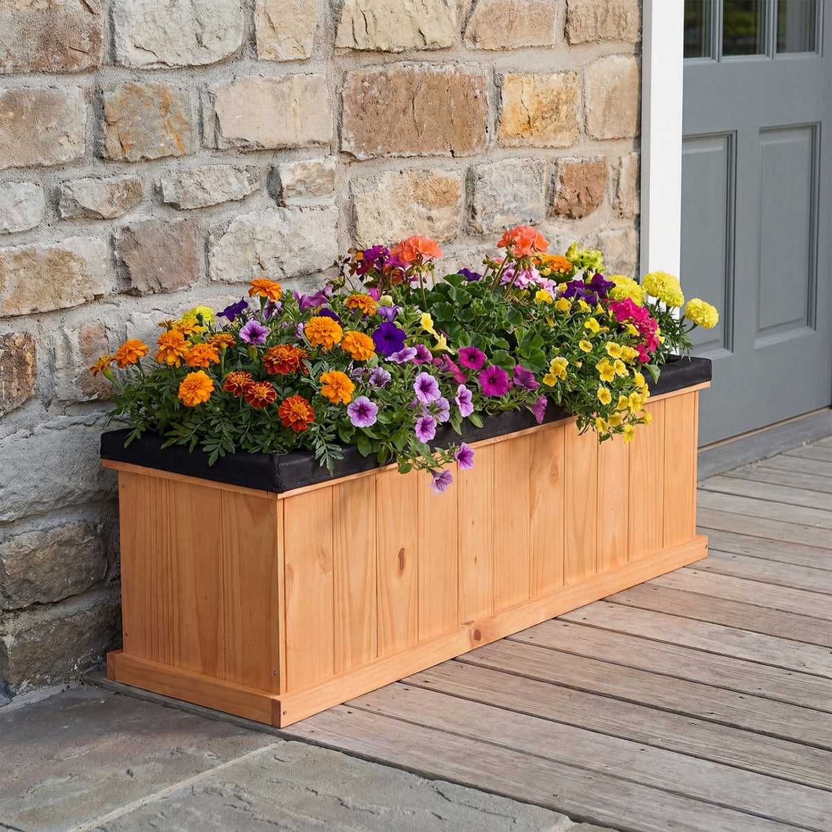 Wooden Raised Garden Bed with Drainage Holes and Liner Solid Fir Wood Planter Box-XL