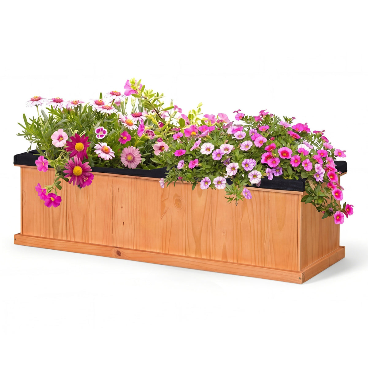 Wooden Raised Garden Bed with Drainage Holes and Liner Solid Fir Wood Planter Box-XL