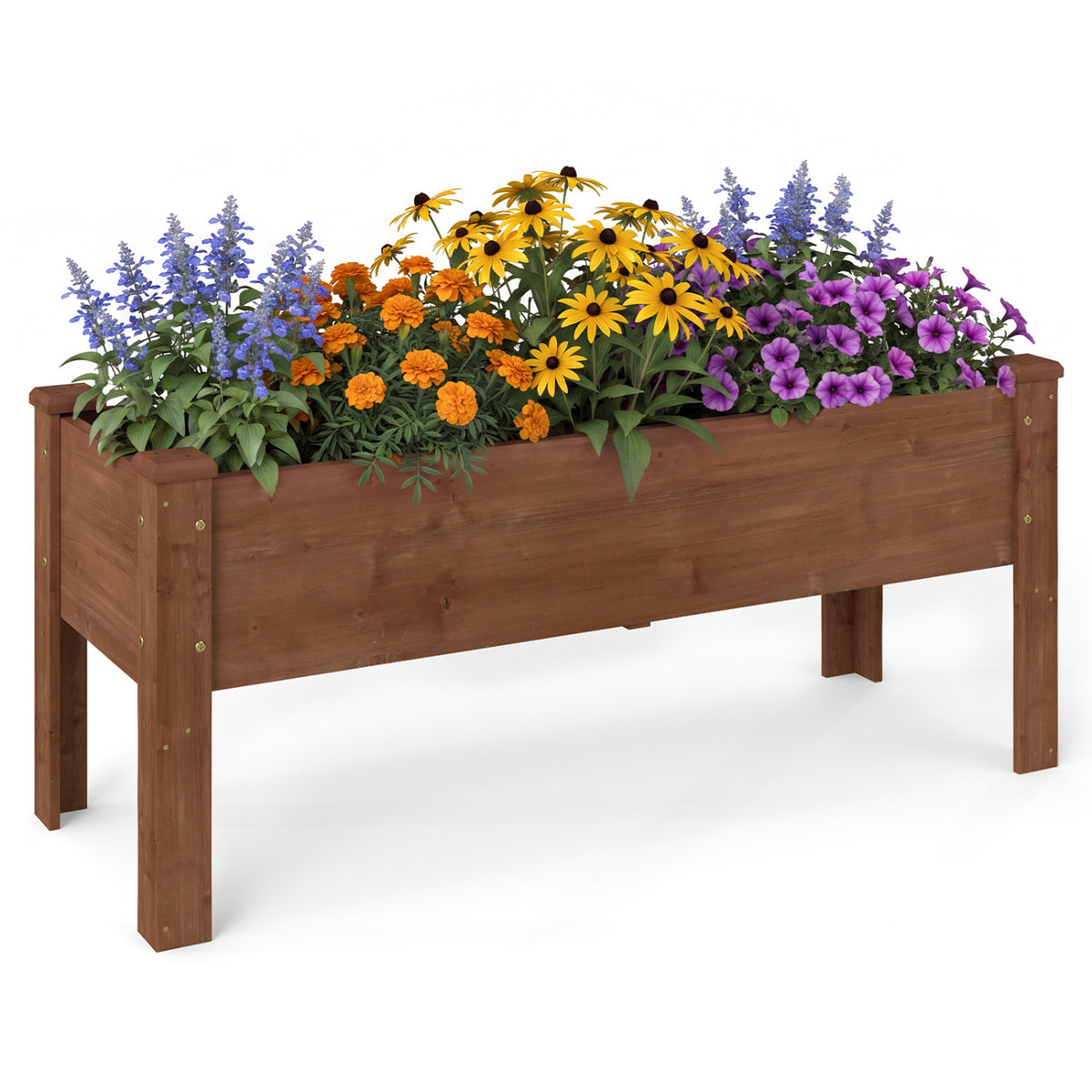 Wooden Raised Garden Bed with Legs Elevated Planter Box with Drainage Holes-Coffee
