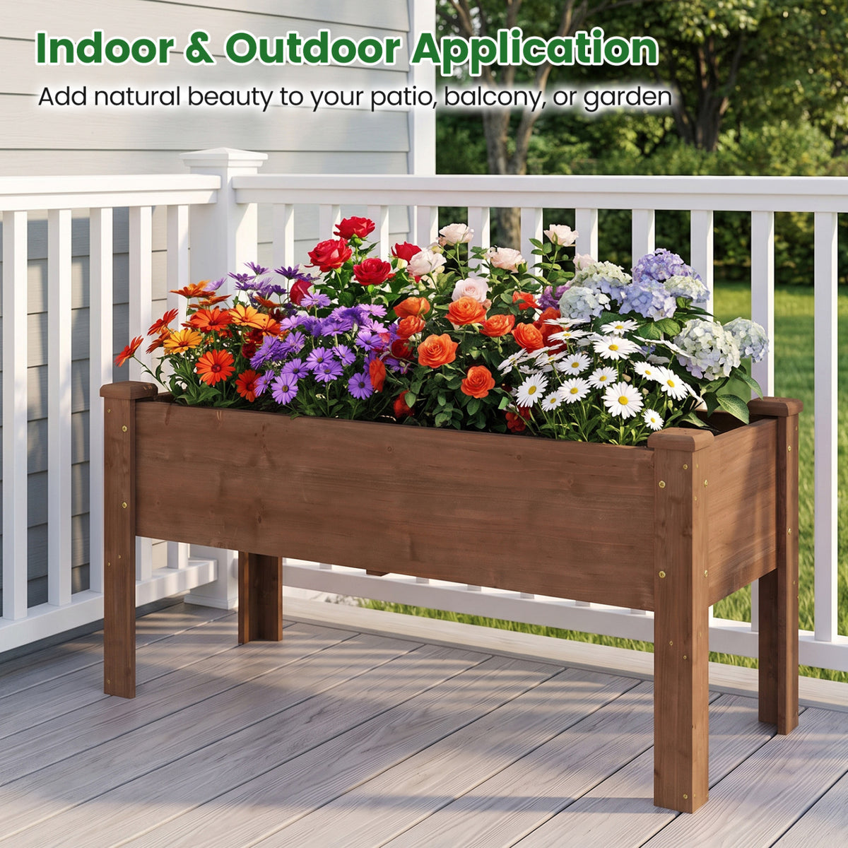 Wooden Raised Garden Bed with Legs Elevated Planter Box with Drainage Holes-Coffee