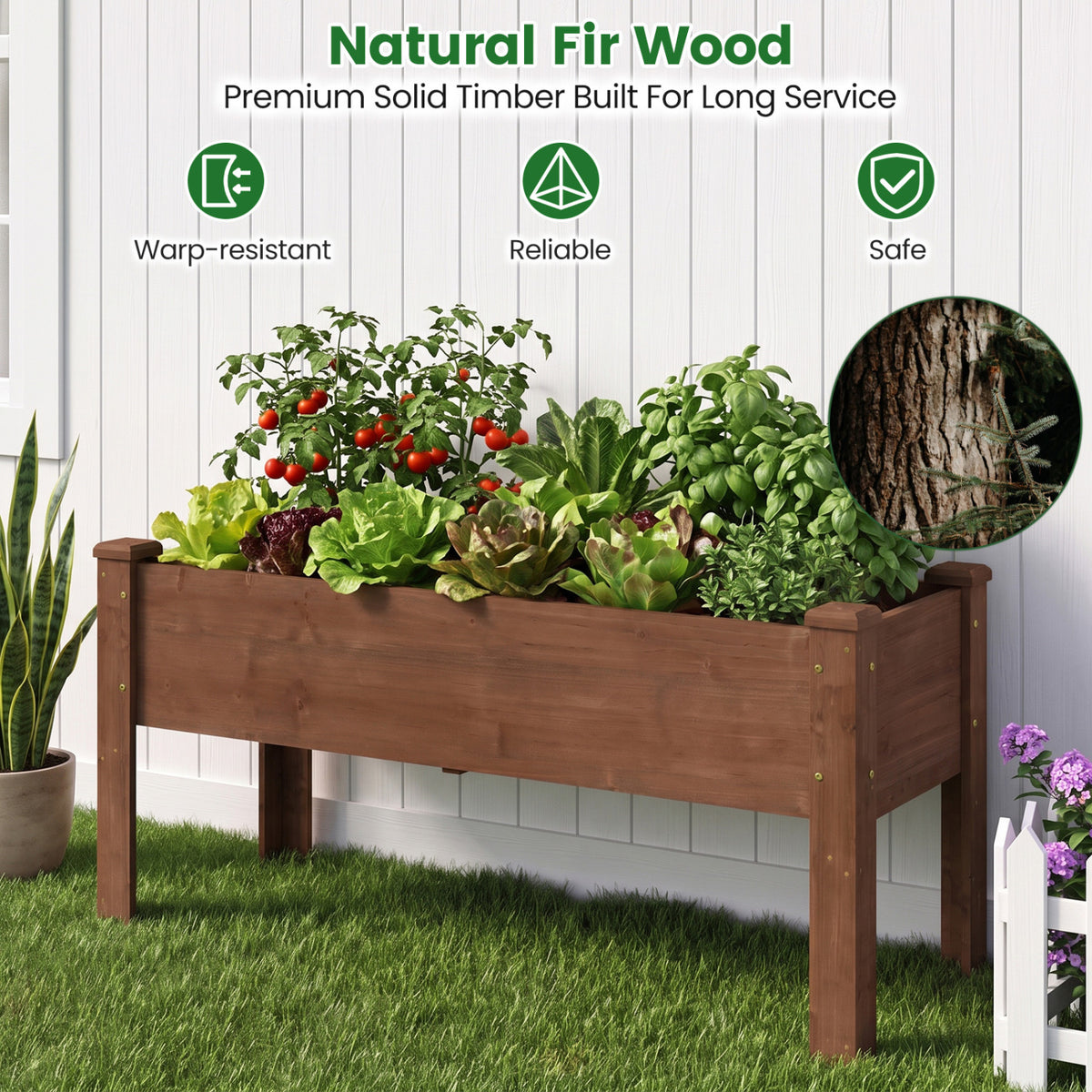 Wooden Raised Garden Bed with Legs Elevated Planter Box with Drainage Holes-Coffee