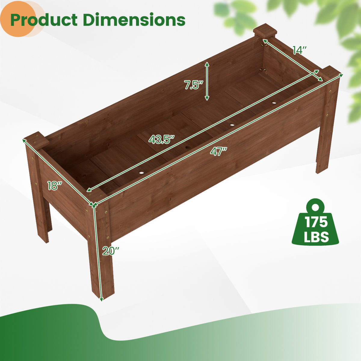 Wooden Raised Garden Bed with Legs Elevated Planter Box with Drainage Holes-Coffee
