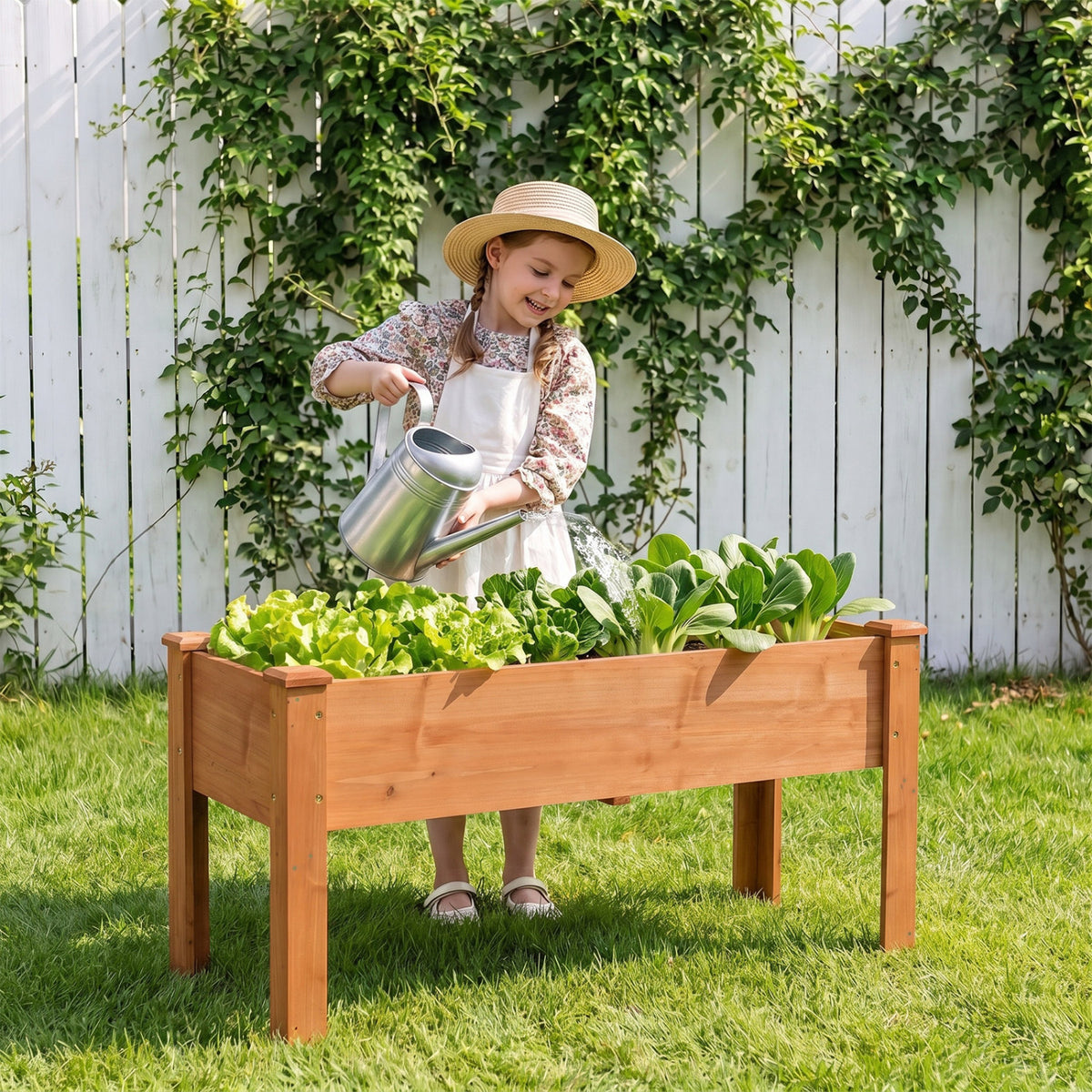 Wooden Raised Garden Bed with Legs Elevated Planter Box with Drainage Holes-Orange