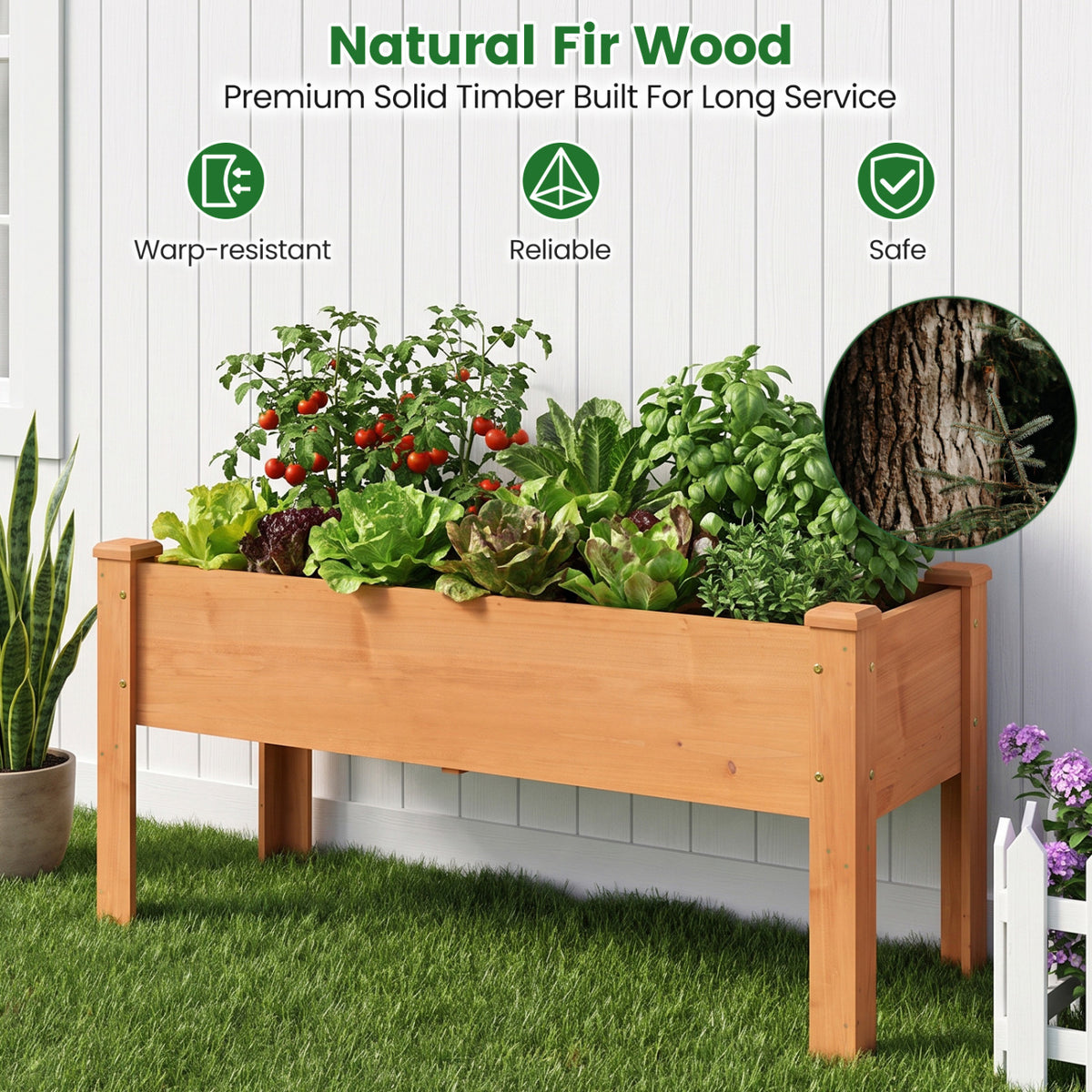 Wooden Raised Garden Bed with Legs Elevated Planter Box with Drainage Holes-Orange