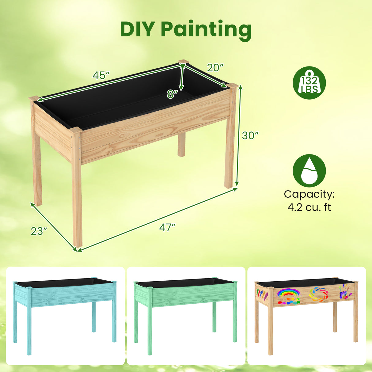 Wooden Raised Vegetable Garden Bed Elevated Grow Vegetable Planter-Natural