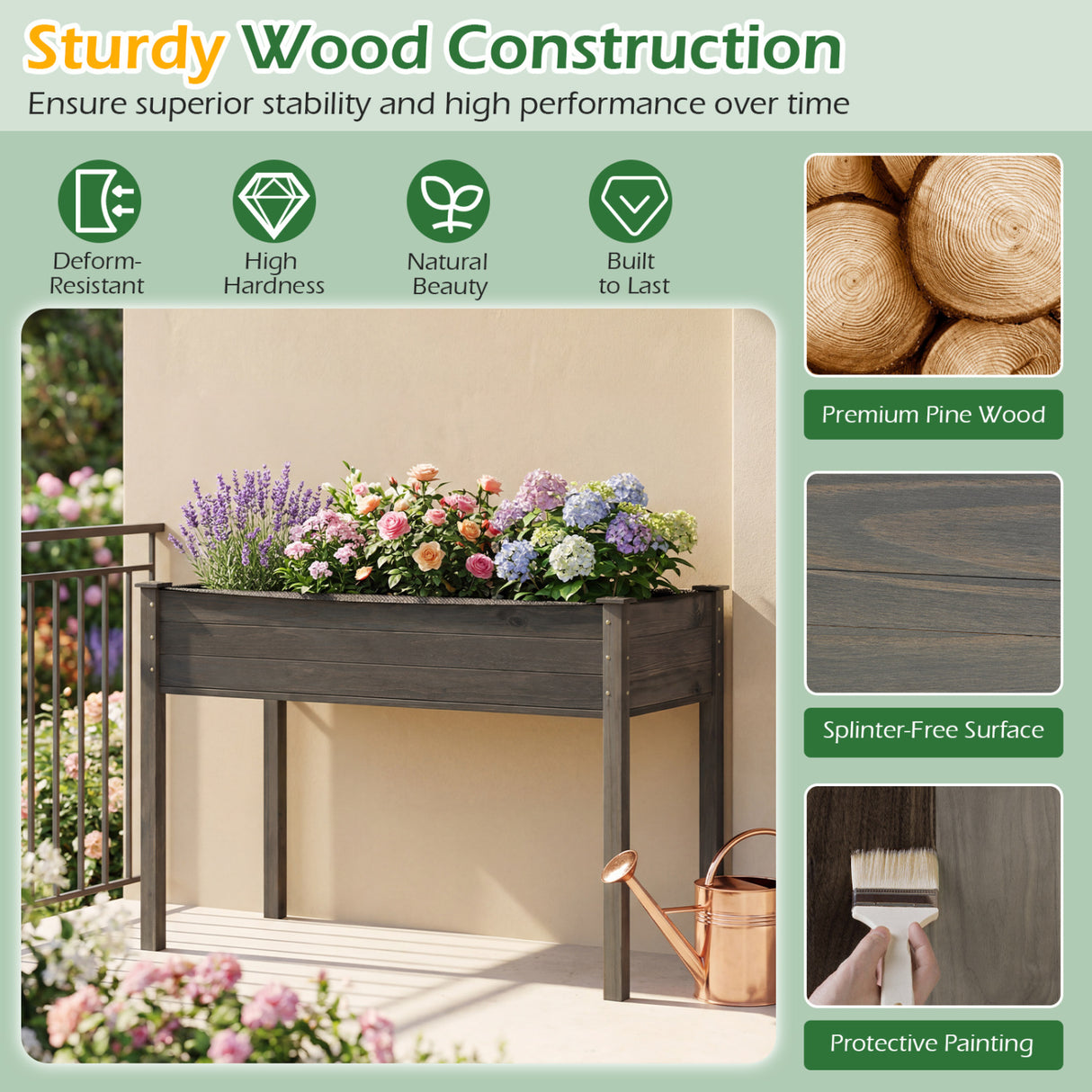 Wooden Raised Vegetable Garden Bed Elevated Grow Vegetable Planter-Gray