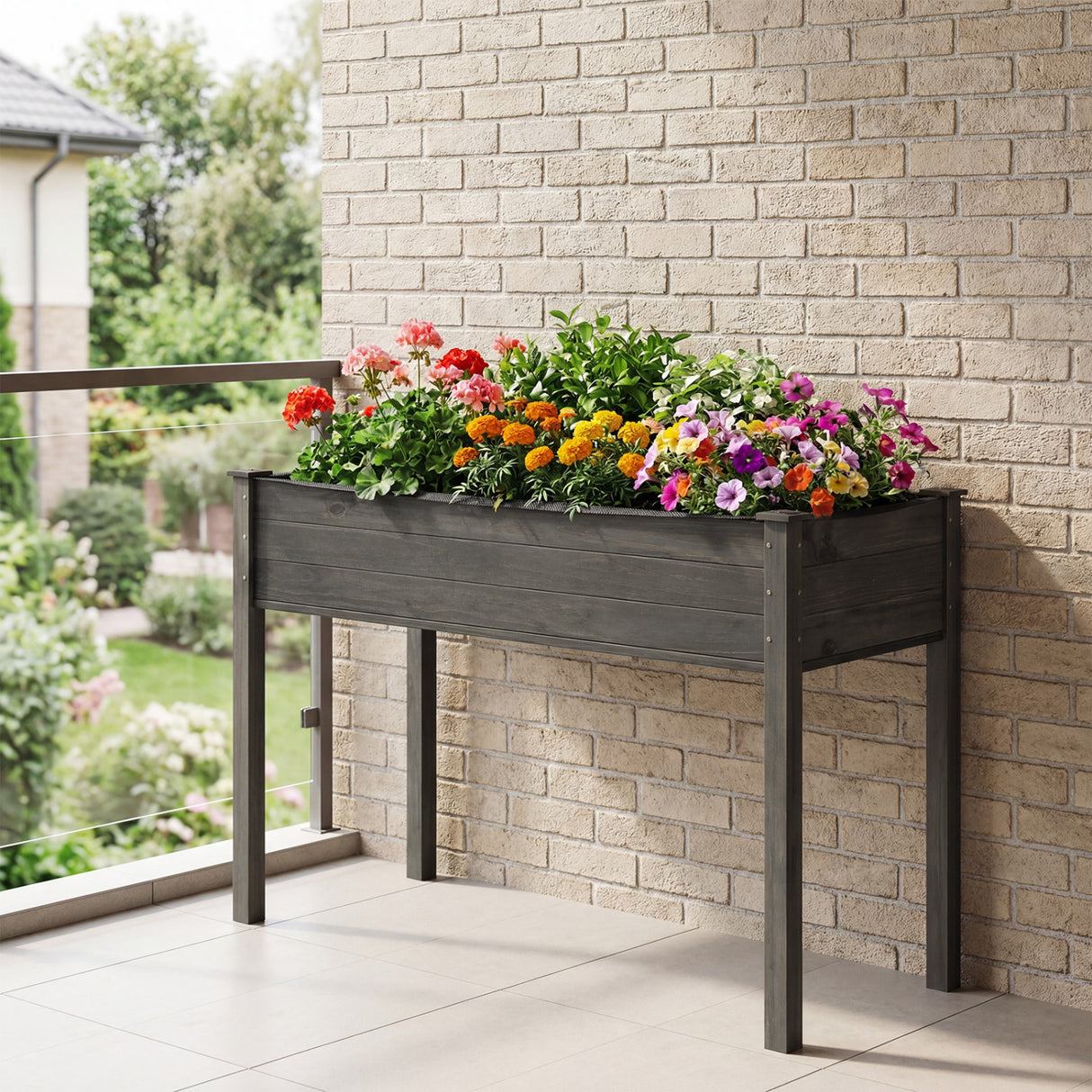 Wooden Raised Vegetable Garden Bed Elevated Grow Vegetable Planter-Gray