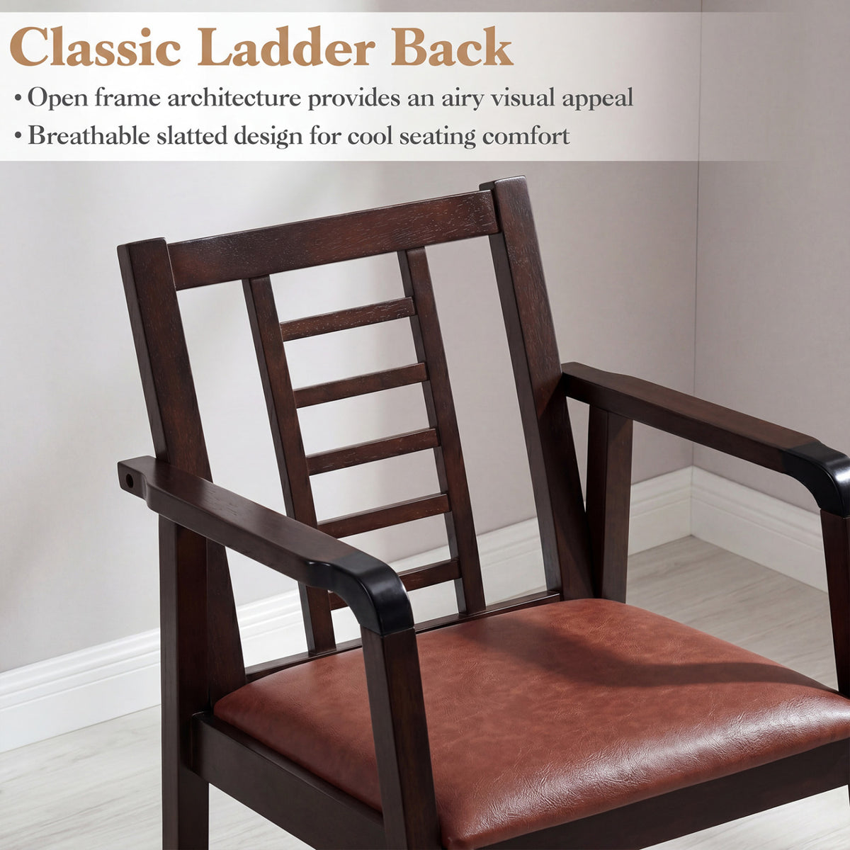 Wooden Rocking Chair with Upholstered Seat and Ladder Back for Living Room-Brown
