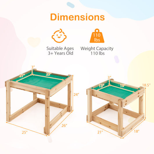 Wooden Sand and Water Tables with Protective Cover for Kids-Natural