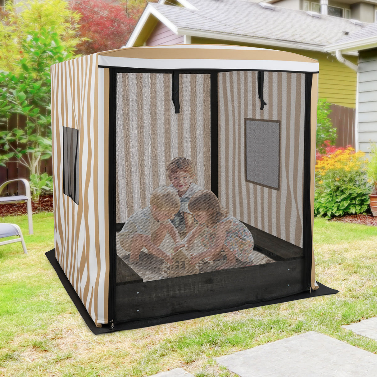 Wooden Sandbox with Canopy for Children 3+ Years Old-Brown