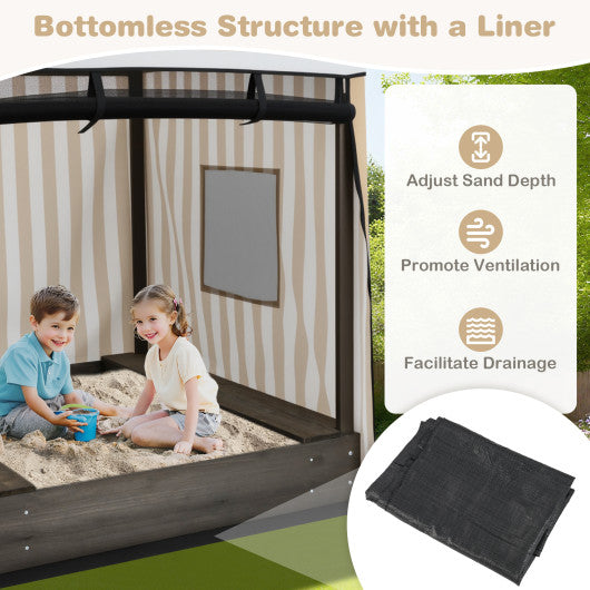 Wooden Sandbox with Canopy for Children 3+ Years Old-Brown