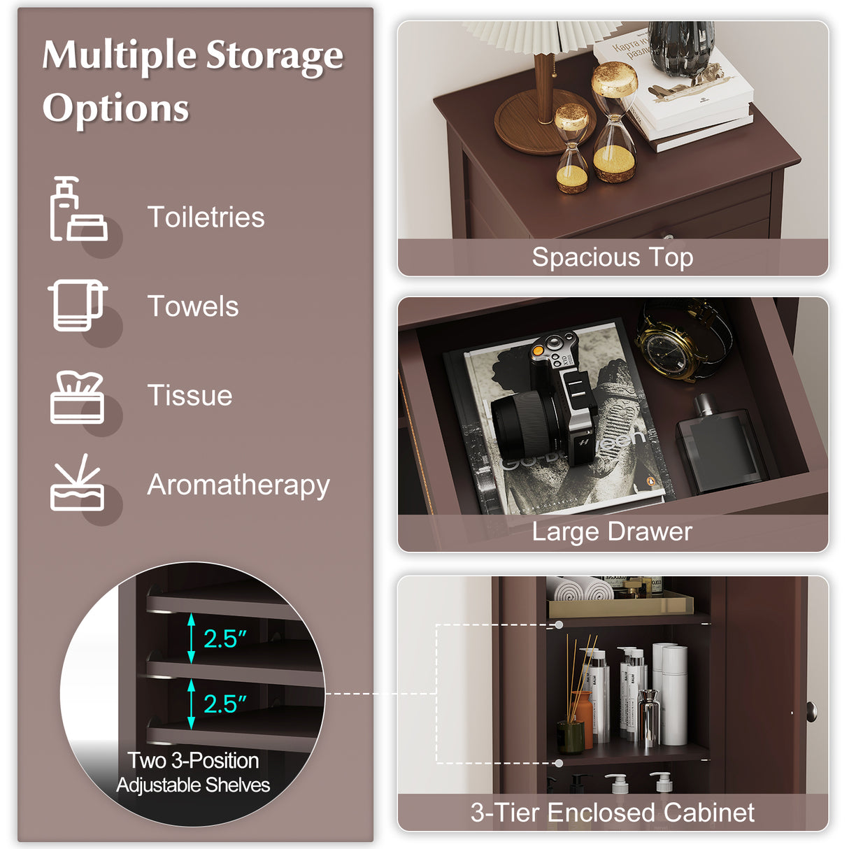 Wooden Storage Free-Standing Floor Cabinet with Drawer and Shelf-White