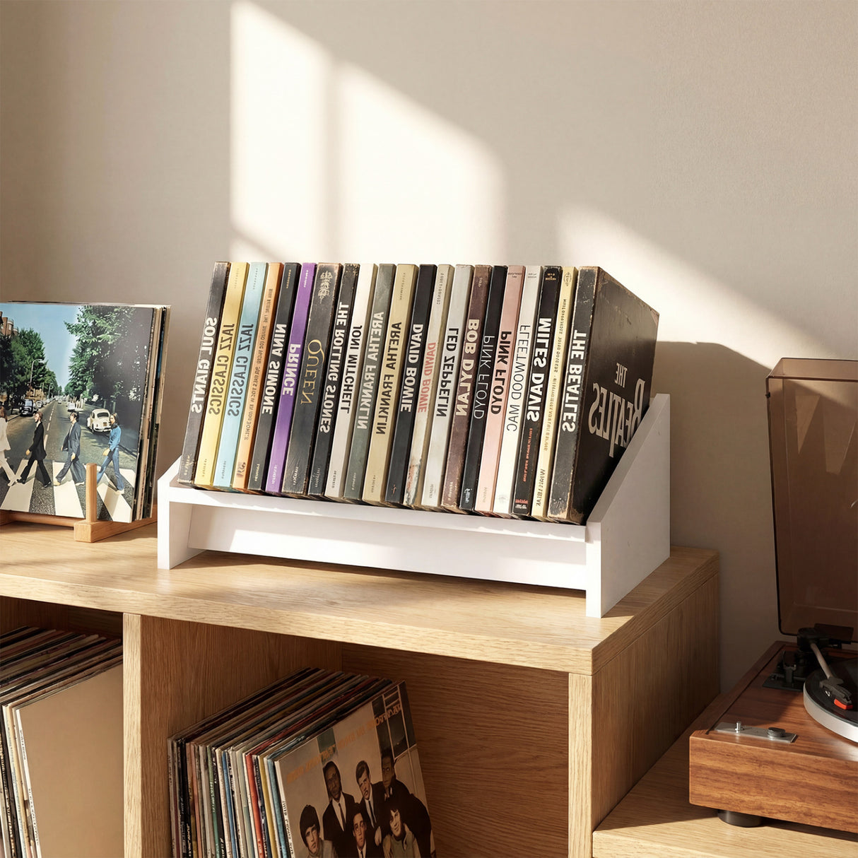 Wooden Tilting Bookcase Small Desktop Bookshelf Organizer for Magazines-White
