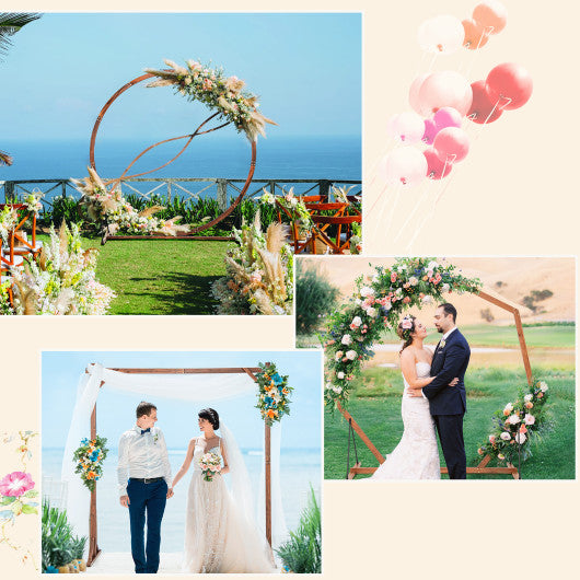 Wooden Wedding Arch Solid Wood Arbor Backdrop Stand for Wedding Ceremony-Round
