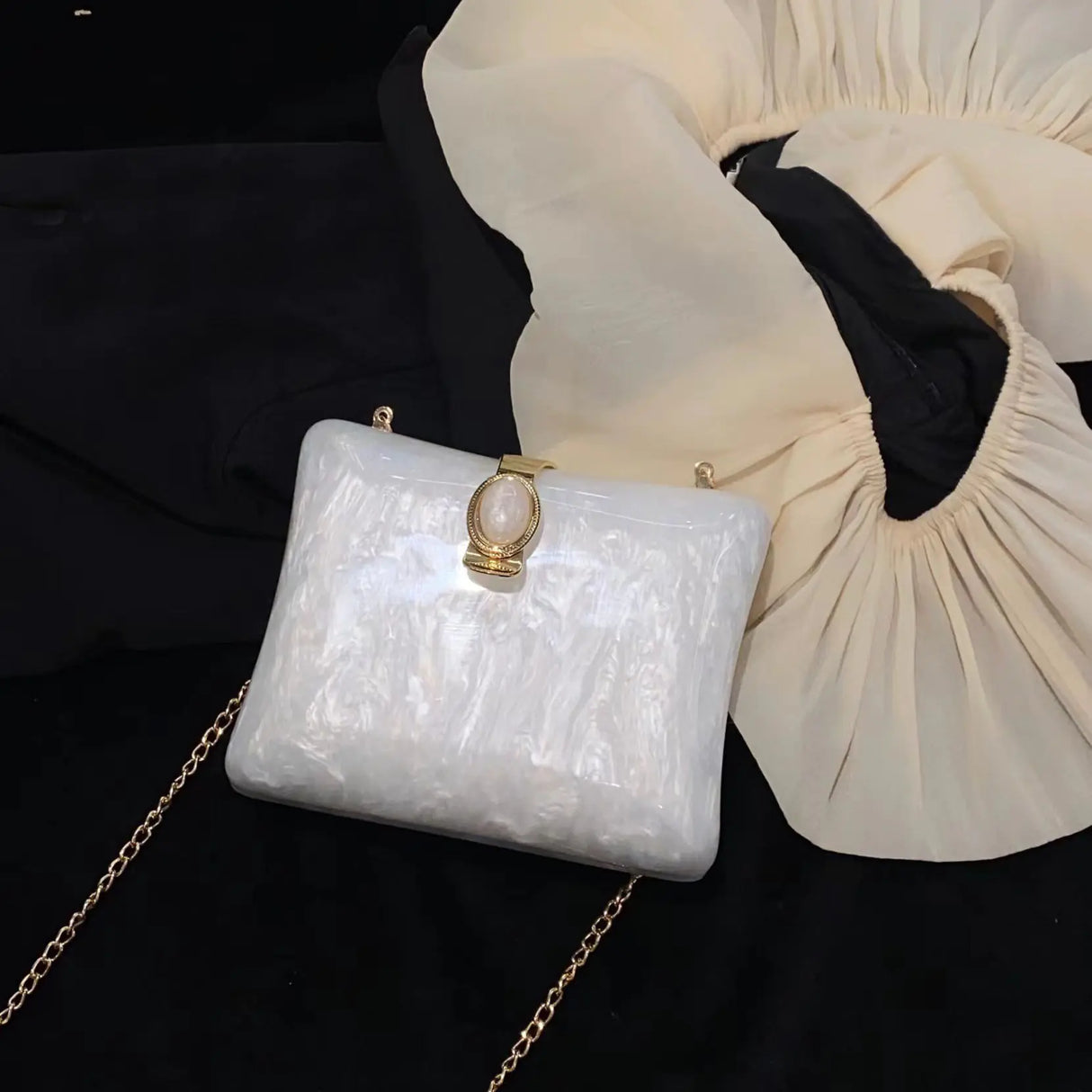 Luxury Pearl White Acrylic Evening Bag for Women
