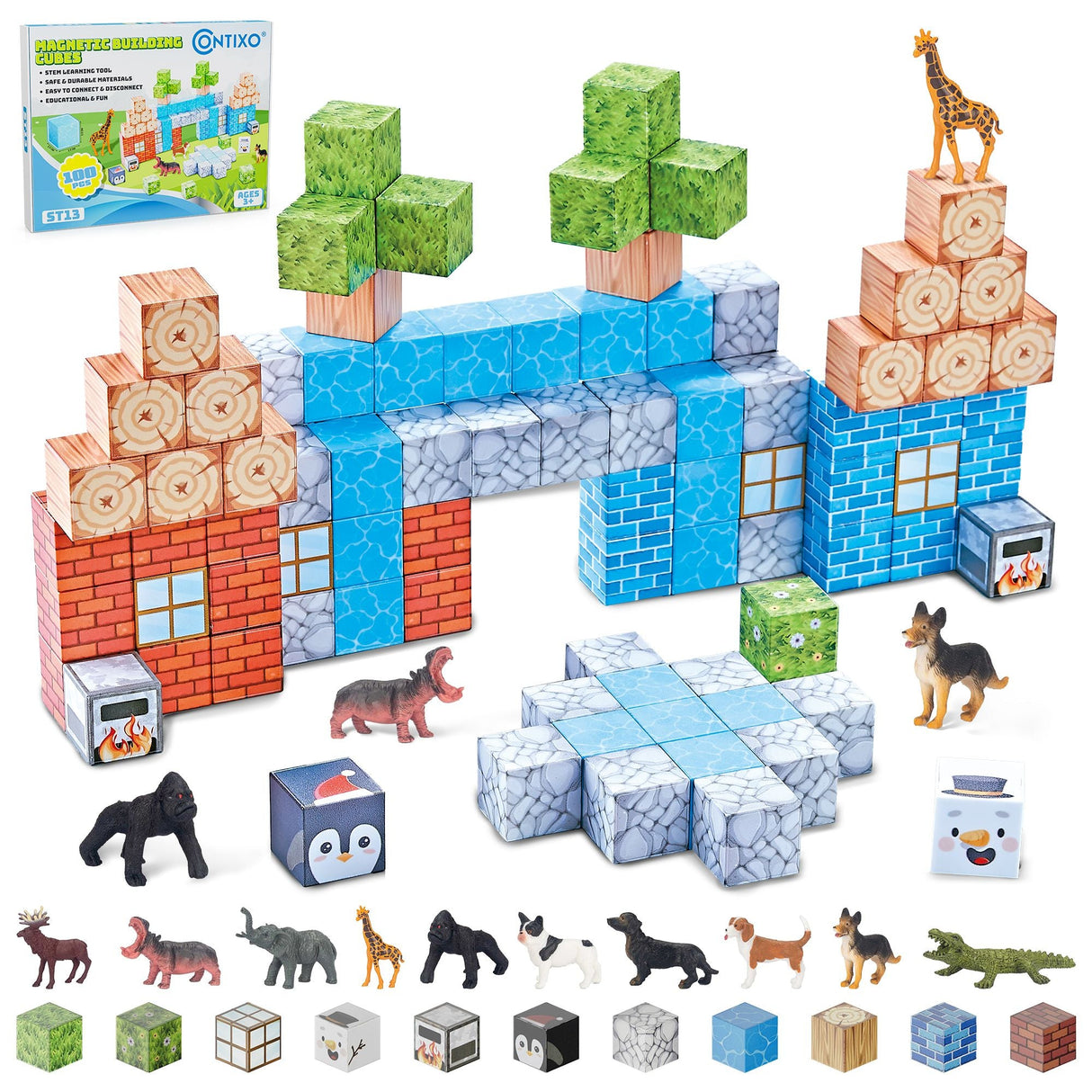 Contixo ST13 Magnetic Blocks, 100 PCS Magnetic Building Cube Game, Sensory Toys for Boys & Girls, STEM Stacking Toy Gifts for Age 3-12 by Contixo