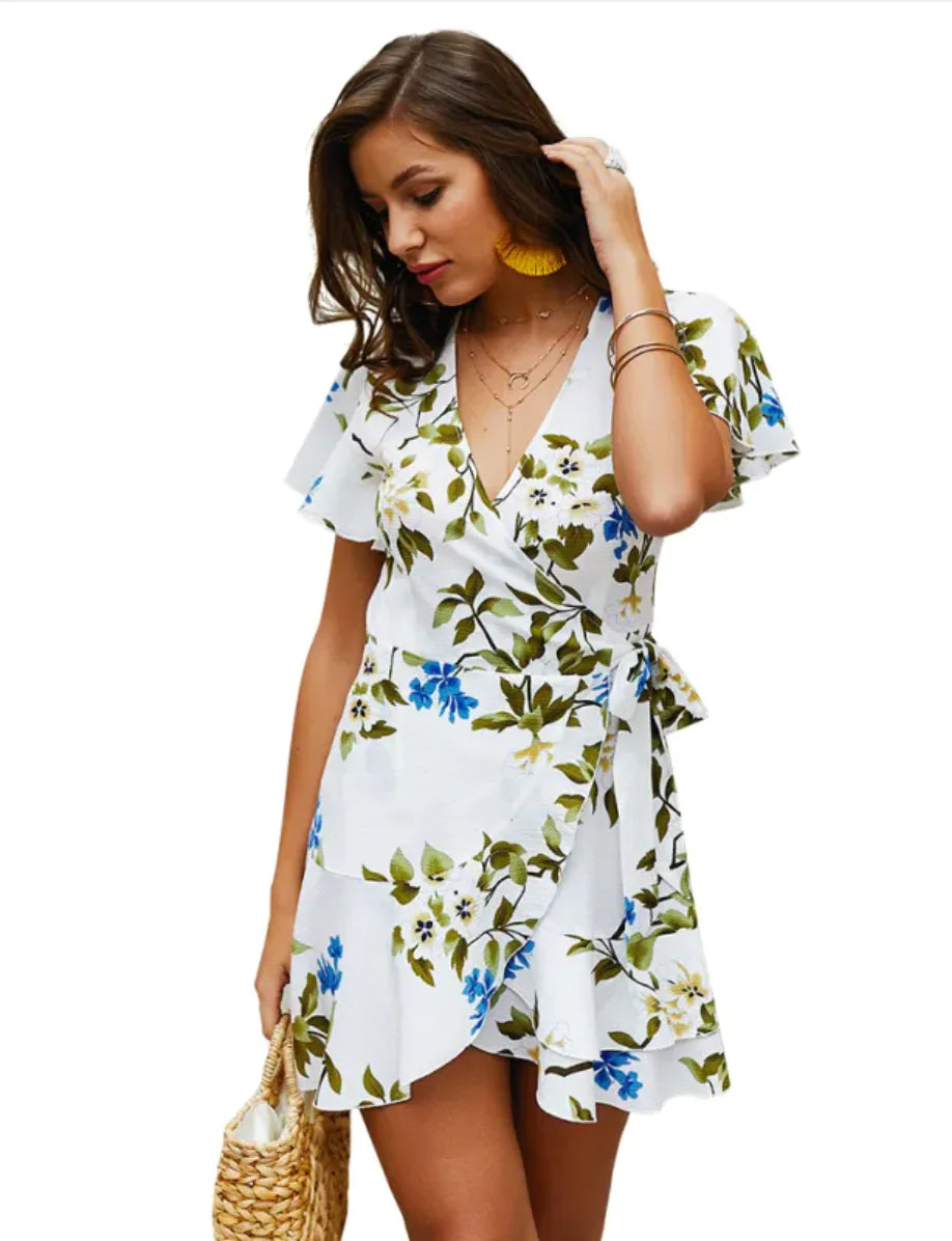 V-Neck Butterfly Sleeve Dress